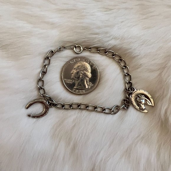 Jewelry Horse Horseshoe Charm Bracelet Silver Tone Metal Good Luck